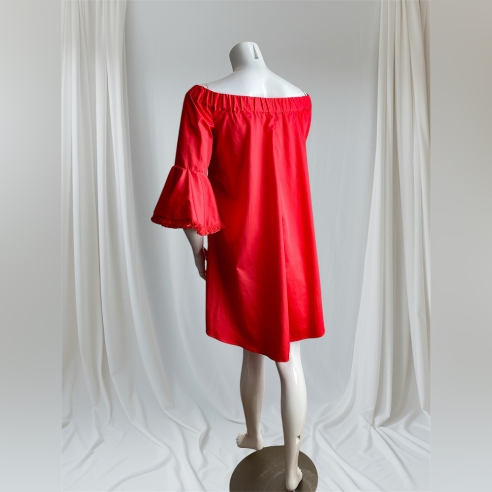 $398 N/Nicholas Red Bell Sleeve Off Shoulder High Low Cotton Mini Dress Vacation - Picture 5 of 13